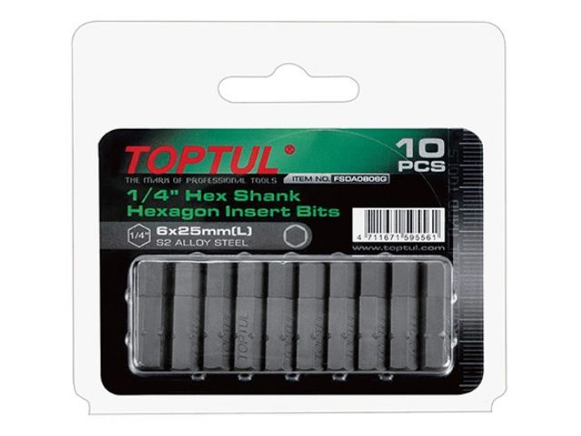 Купить Насадка шестигранник 2,5мм 1/4" 10шт блистер TOPTUL (TOPTUL) (FSDA082EG)