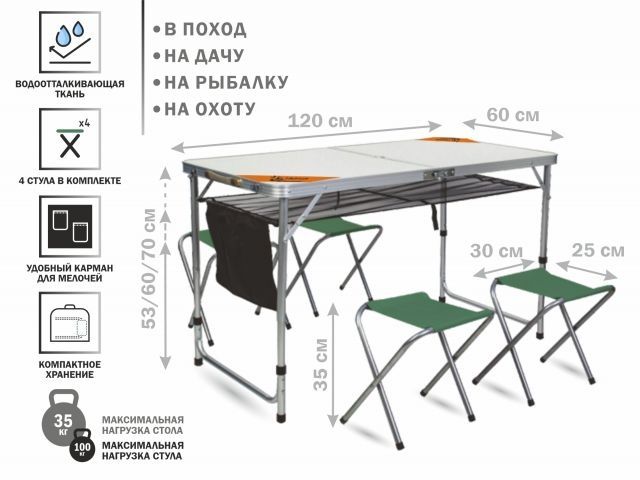 Купить Стол складной влагостойкий с карманом для мелочей и 4 стула (набор), ARIZONE (ARIZONE) (42-120653)