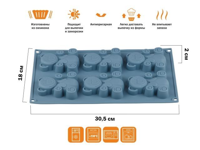 Купить Форма для выпечки, силиконовая, прямоуг. на 6 кексов, 30.5 х 18 х 2 см, BLUESTONE, PERFECTO LINEA (PERFECTO LINEA) (20-104828)