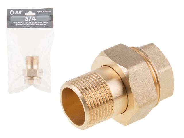 Купить Американка прямая 3/4" вн.-нар., AV Engineering (инд. упак.) (с уплотнительным кольцом) (AV Engineering) (AVE308002)