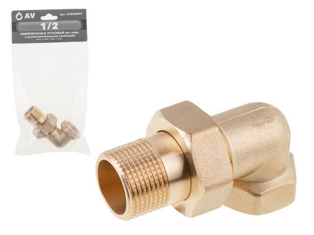 Купить Американка угловая 1/2" вн.-нар., AV Engineering (инд. упак.) (с уплотнительным кольцом) (AV Engineering) (AVE308007)