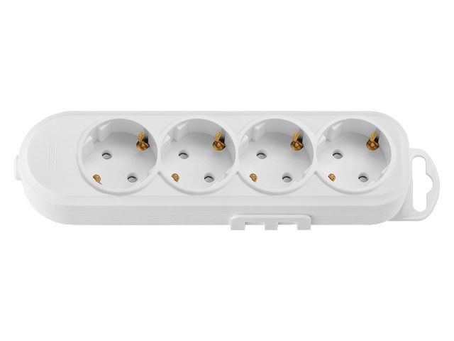 Купить Розетка 4-ая переносная (с/з, 16А, 250В, з/ш) белая, BYLECTRICA ( с креплением к стене) (BYLECTRICA) (Р16-9186)