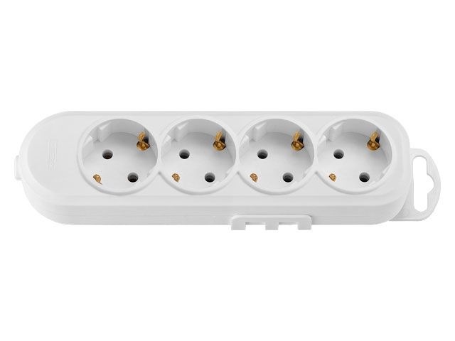 Купить Розетка 4-ая переносная (с/з, 16А, 250В) белая, BYLECTRICA ( с креплениемк стене) (BYLECTRICA) (Р16-9182)