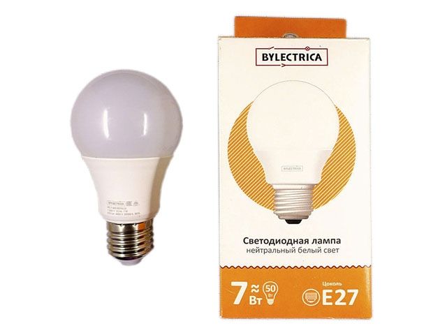 Купить Лампа светодиодная A60 СТАНДАРТ 7 Вт 170-240В E27 4000К BYLECTRICA (45 Вт аналог лампы накал., 575Лм, нейтральный белый свет) (BYLECTRICA) (ЛС-7-220-Е27(4,0))