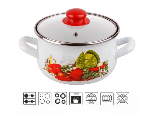 Купить Кастрюля стальная эмалированная, 2.1 л, серия Урожай, PERFECTO LINEA (подходит для всех типов плит, включая индукцию) (PERFECTO LINEA) (50-881122)