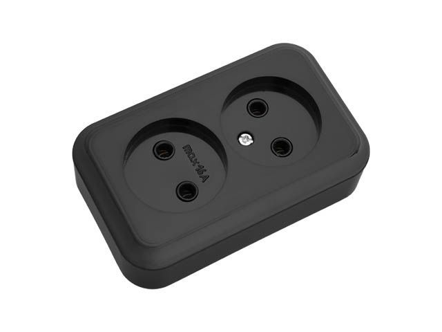 Купить Розетка 2-ая (открытая, б/з) черная, Пралеска, Bylectrica (BYLECTRICA) (РА16-260чер)