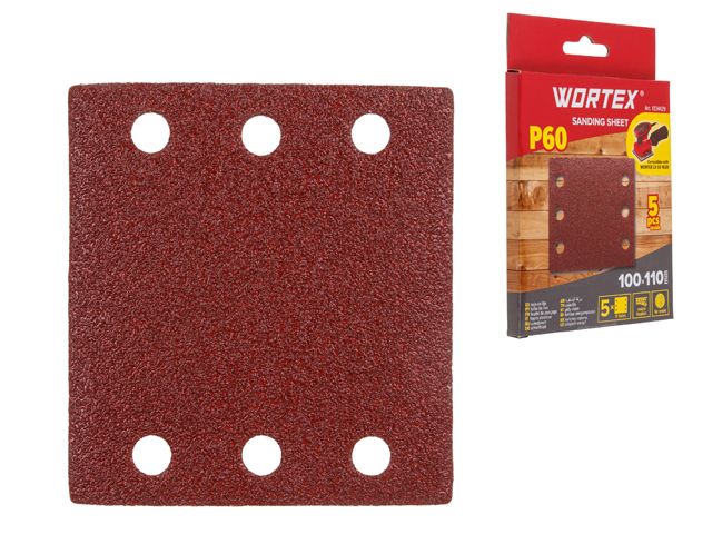 Купить Шлифлист 100х110мм Р60 д/дерева самосцепл. 6 отв. 5 шт. WORTEX (Подходит для использования к виброшлифмашине WORTEX LX SS 1020) (WORTEX) (1334429)