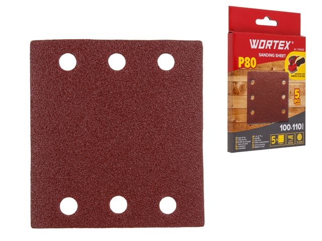 Купить Шлифлист 100х110мм Р80 д/дерева самосцепл. 6 отв. 5шт WORTEX (Подходит для использования к виброшлифмашине WORTEX LX SS 1020) (WORTEX) (1334430)