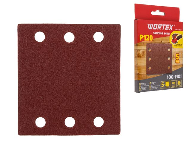 Купить Шлифлист 100х110мм Р120 д/дерева самосцепл. 6 отв. 5шт WORTEX (Подходит для использования к виброшлифмашине WORTEX SS 1020) (WORTEX) (1334431)