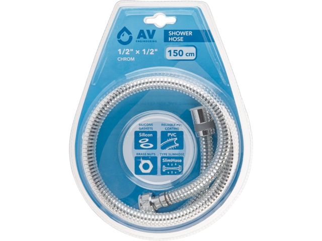 Купить Шланг душевой PVC, 1/2" г-г 150 см, хром, AV Engineering (AV Engineering) (AVSSS-117)