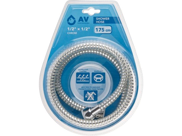 Купить Шланг душевой, PVC, 1/2" г-г 175 см, хром, AV Engineering (AV Engineering) (AVSSS-111)
