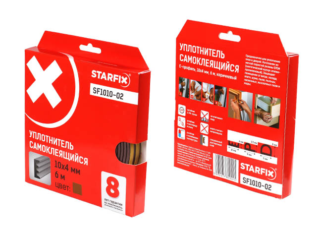 Купить Уплотнитель "E" коричневый 10х4мм 6м (сдвоенный профиль 2х3м) STARFIX (STARFIX) (SF1010-02)