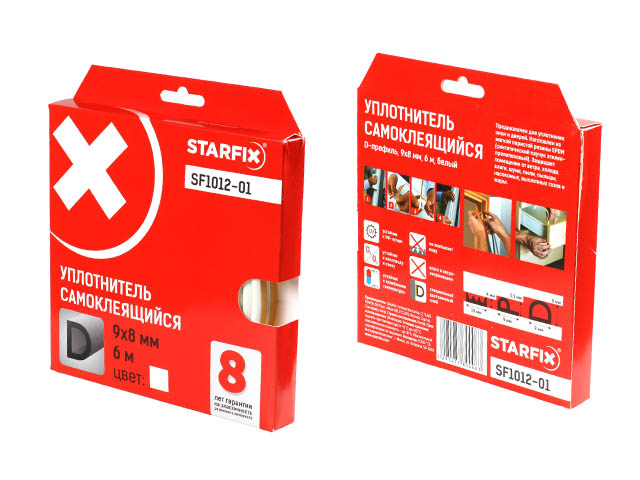 Купить Уплотнитель "D" белый 9х8мм 6м (сдвоенный профиль 2х3м) STARFIX (STARFIX) (SF1012-01)