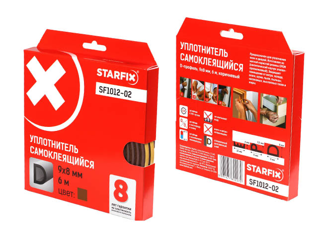 Купить Уплотнитель "D" коричневый 9х8мм 6м (сдвоенный профиль 2х3м) STARFIX (STARFIX) (SF1012-02)