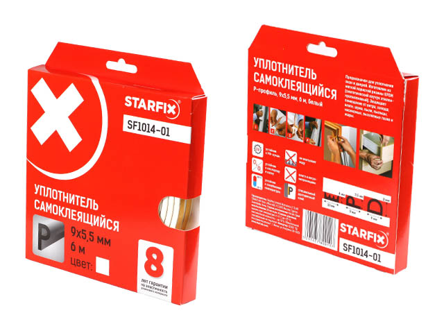 Купить Уплотнитель "P" белый 9х5,5мм 6м (сдвоенный профиль 2х3м) STARFIX (STARFIX) (SF1014-01)