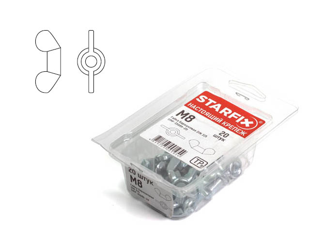Купить Гайка М4 барашковая, цинк, DIN 315 (10 шт в зип-локе) STARFIX (STARFIX) (SMZ1-15682-10)