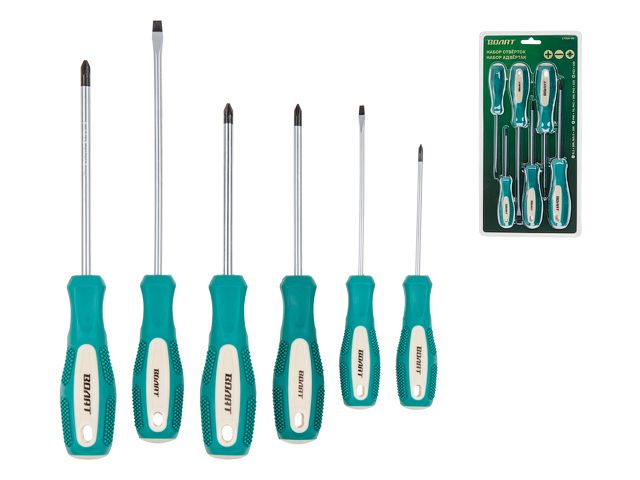 Купить Набор отверток 6шт (SL3х100,5,5х150 PZ2х100 PH0х75,1х100,2х125) ВОЛАТ (двухкомп. рукоятка Anti-Slip) (ВОЛАТ) (17080-06)