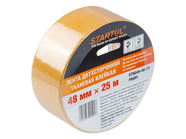 Купить Лента двухсторонняя тканевая клейк. 48ммх25м STARTUL PROFI (ST9049-48-25) (Скотч тканевый двусторонний) (STARTUL)